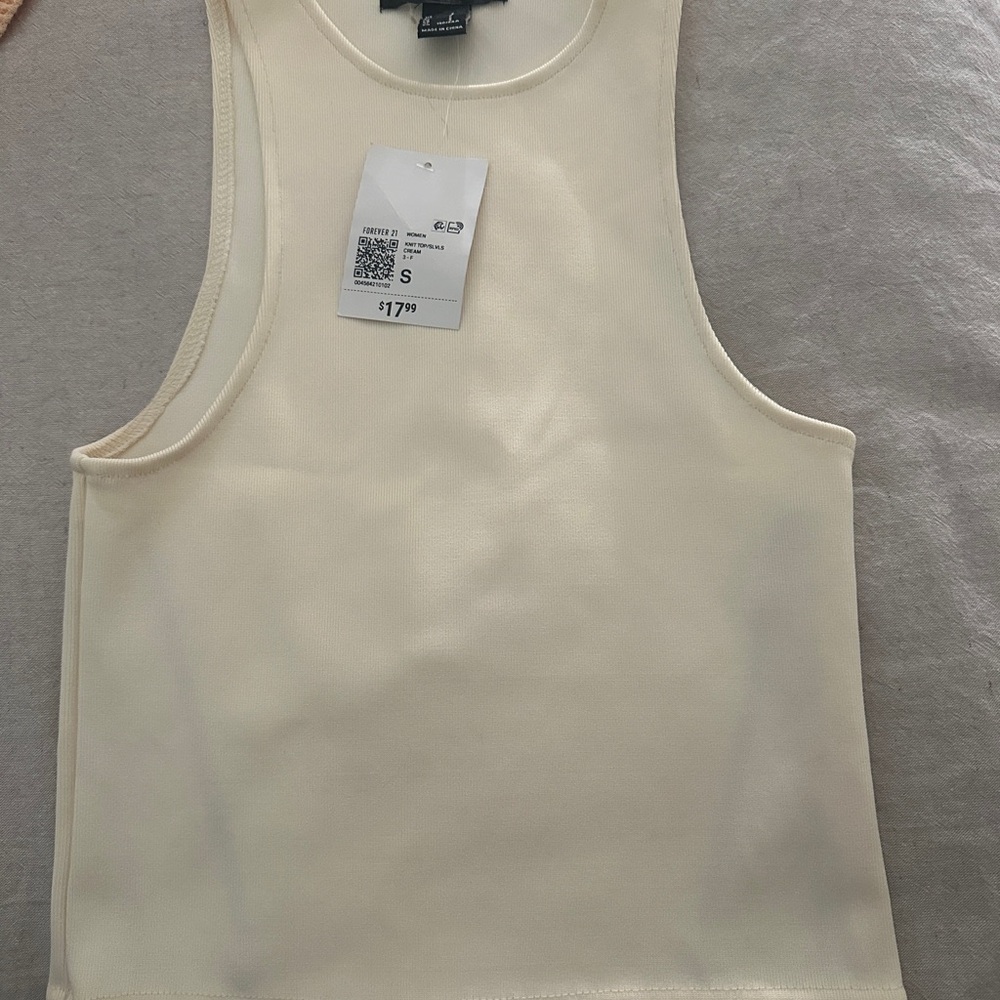 Forever 21 Cream Fitted Sleeveless Tank Top